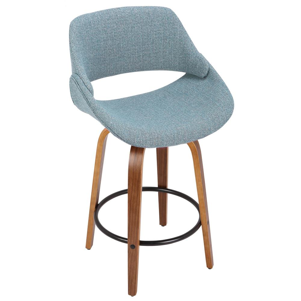Fabrico Mid-Century Modern Counter Stool in Walnut and Blue Noise Fabric - Set of 2. Picture 7