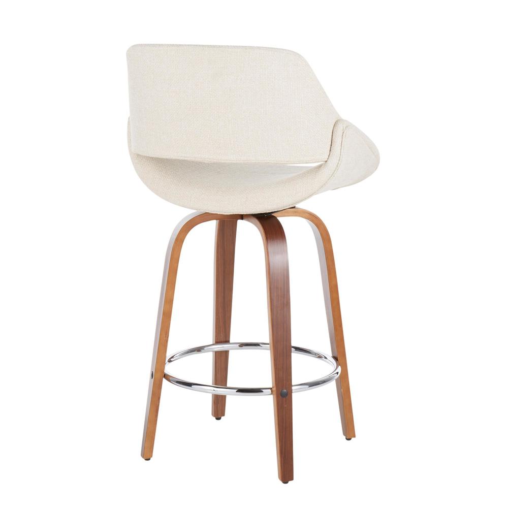 Fabrico Mid-Century Modern Counter Stool in Walnut and Cream Fabric - Set of 2. Picture 4