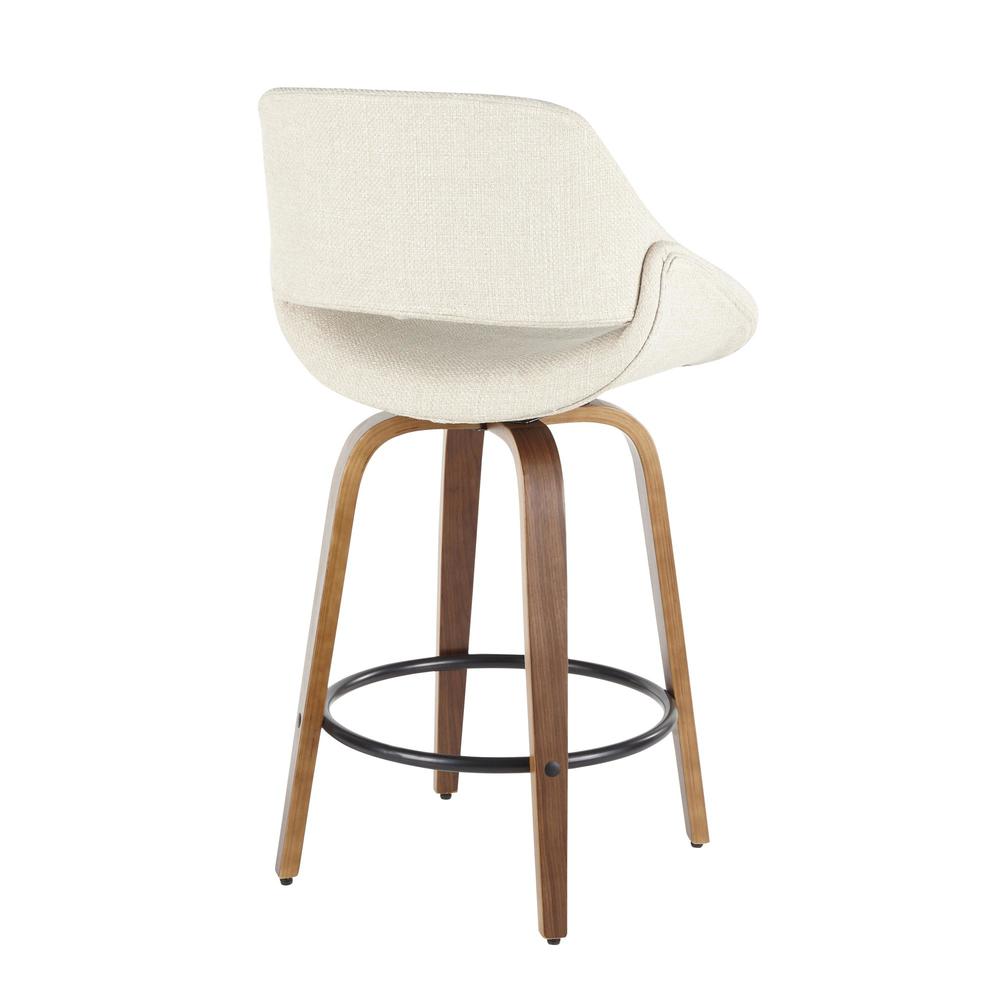 Fabrico Mid-Century Modern Counter Stool in Walnut and Cream Fabric - Set of 2. Picture 4