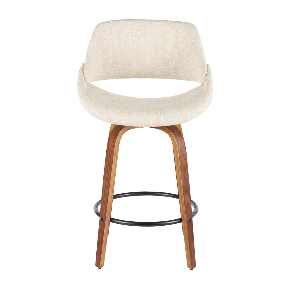 Fabrico Mid-Century Modern Counter Stool in Walnut and Cream Fabric - Set of 2. Picture 6