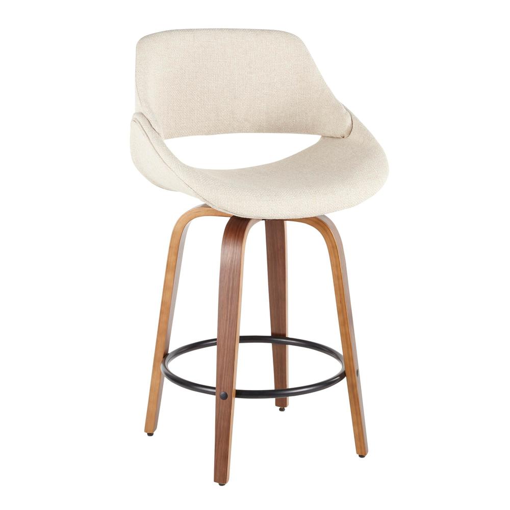 Fabrico Mid-Century Modern Counter Stool in Walnut and Cream Fabric - Set of 2. Picture 2
