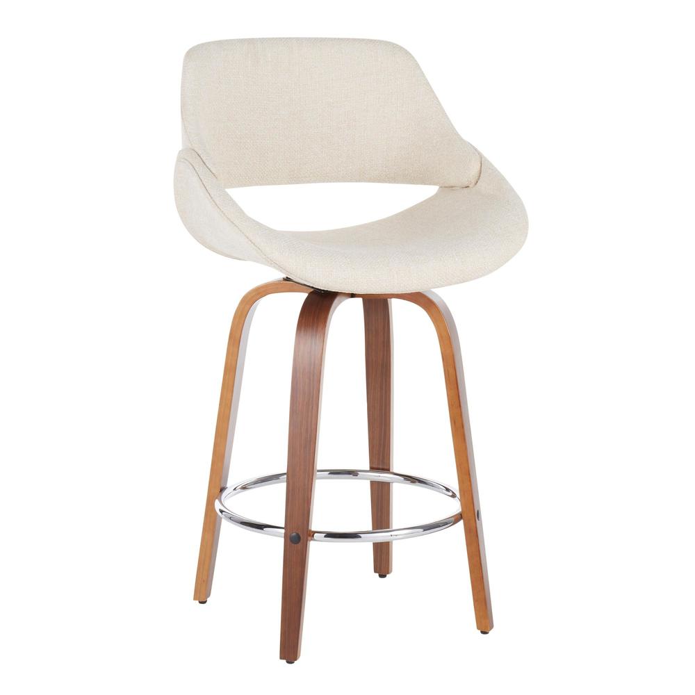 Fabrico Mid-Century Modern Counter Stool in Walnut and Cream Fabric - Set of 2. Picture 2
