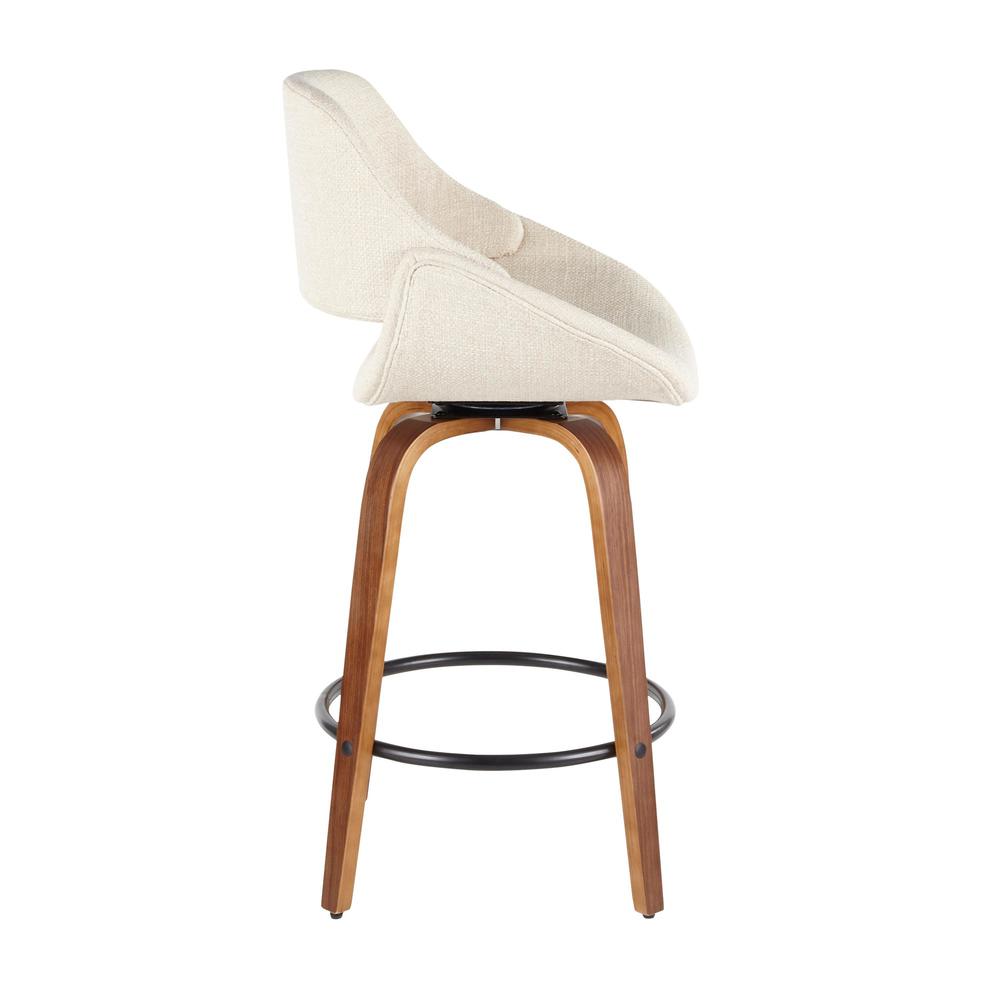 Fabrico Mid-Century Modern Counter Stool in Walnut and Cream Fabric - Set of 2. Picture 3