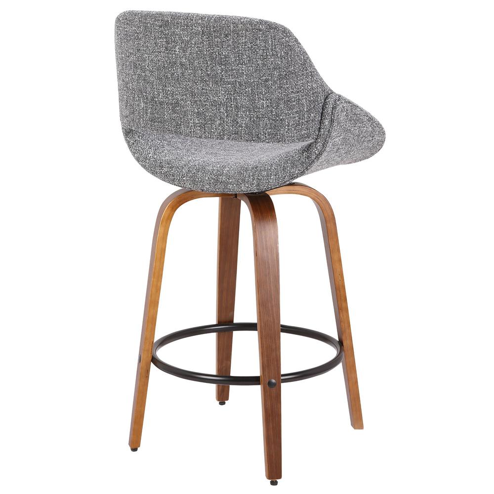 Fabrico Mid-Century Modern Counter Stool in Walnut and Grey Noise Fabric - Set of 2. Picture 4