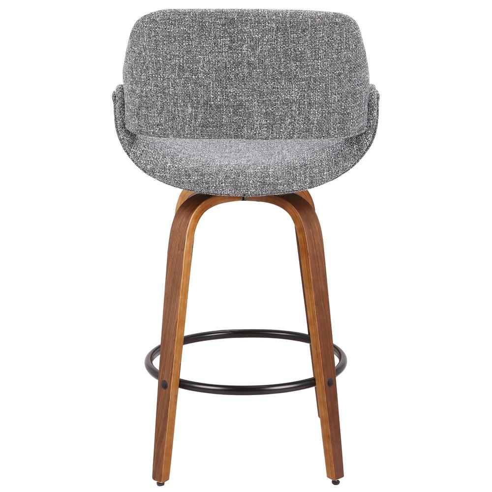 Fabrico Mid-Century Modern Counter Stool in Walnut and Grey Noise Fabric - Set of 2. Picture 5