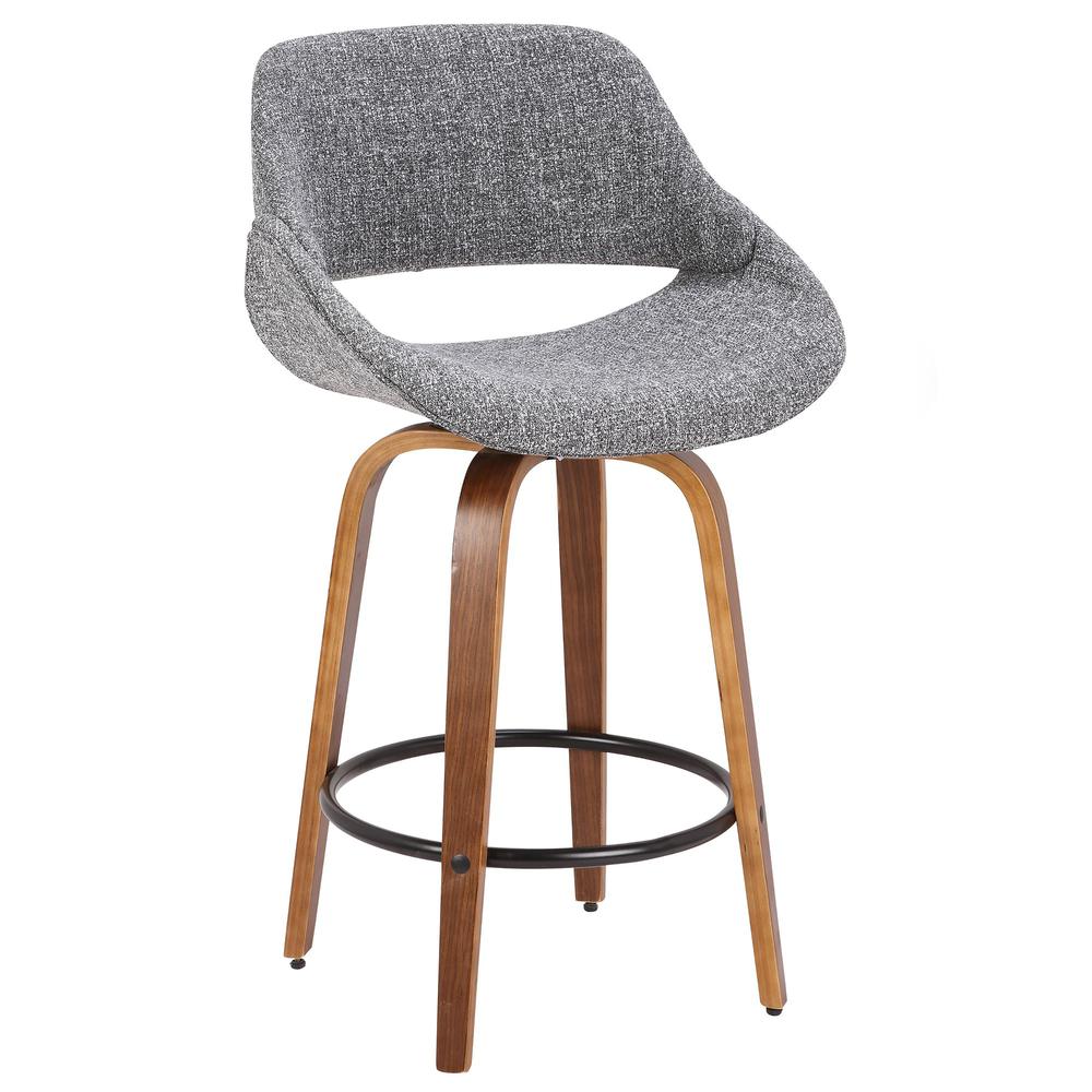 Fabrico Mid-Century Modern Counter Stool in Walnut and Grey Noise Fabric - Set of 2. Picture 2