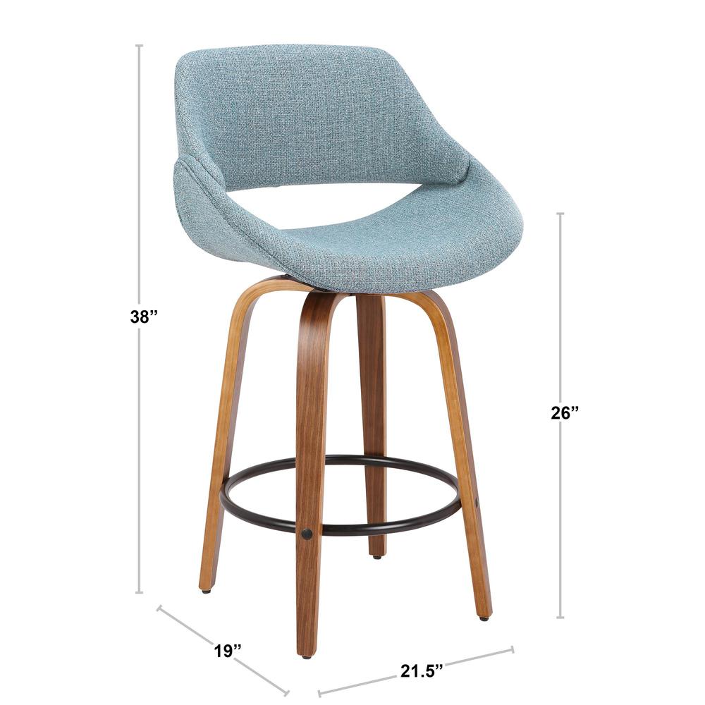 Fabrico Mid-Century Modern Counter Stool in Walnut and Blue Noise Fabric - Set of 2. Picture 9