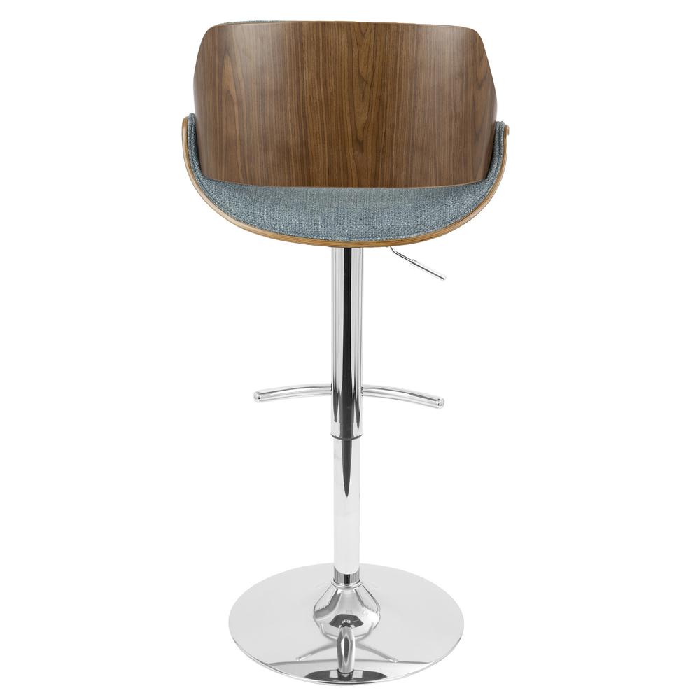 Fabrizzi Mid-Century Modern Adjustable Barstool with Swivel in Walnut and Blue. Picture 5