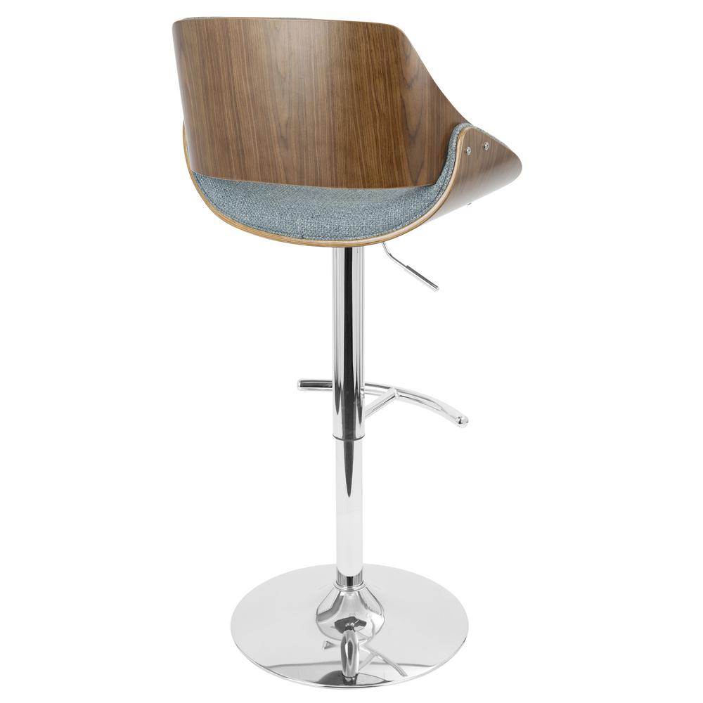 Fabrizzi Mid-Century Modern Adjustable Barstool with Swivel in Walnut and Blue. Picture 4