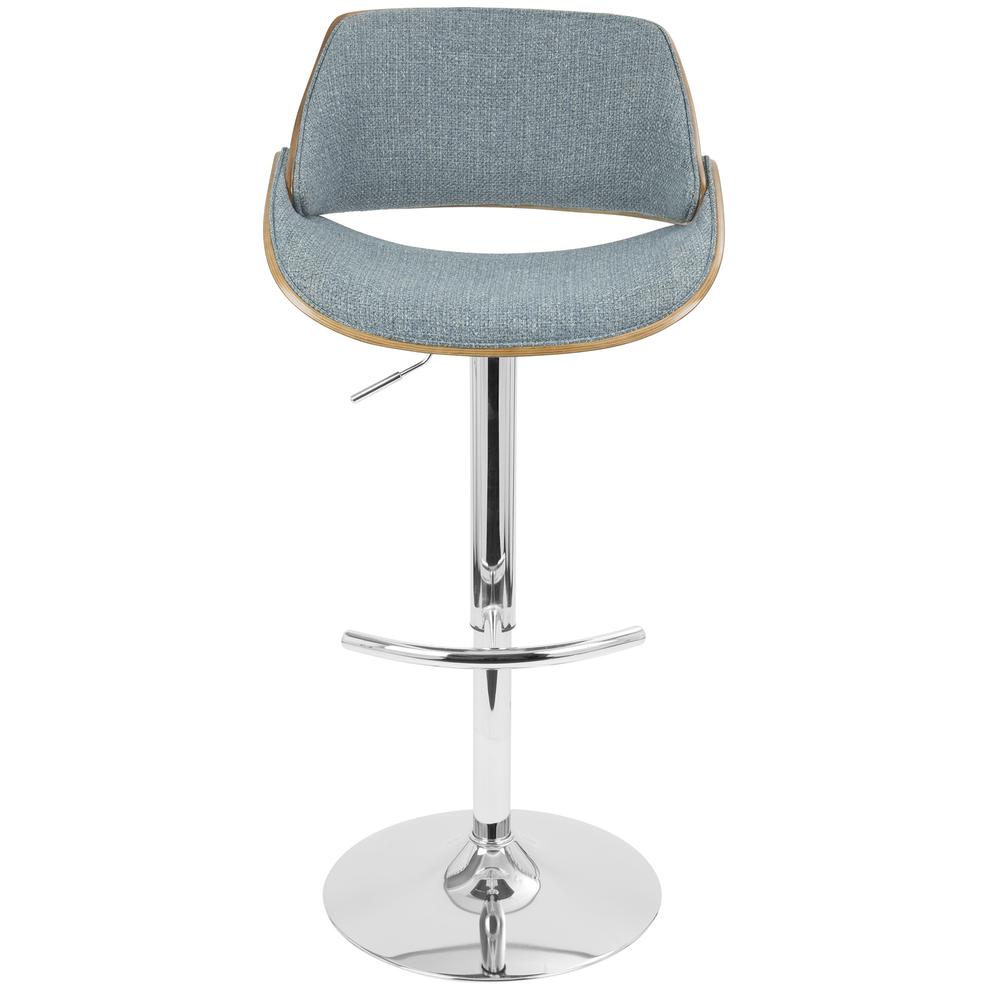 Fabrizzi Mid-Century Modern Adjustable Barstool with Swivel in Walnut and Blue. Picture 6