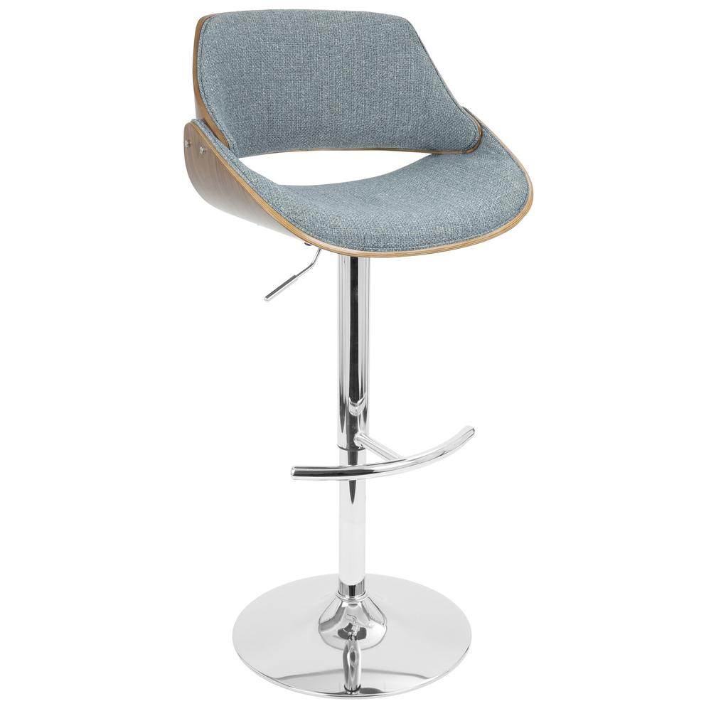 Fabrizzi Mid-Century Modern Adjustable Barstool with Swivel in Walnut and Blue. Picture 2