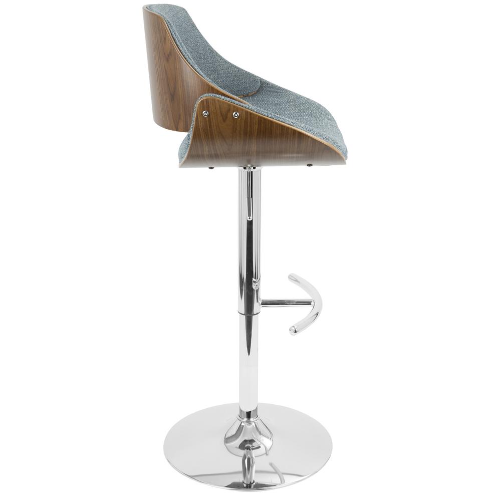 Fabrizzi Mid-Century Modern Adjustable Barstool with Swivel in Walnut and Blue. Picture 3