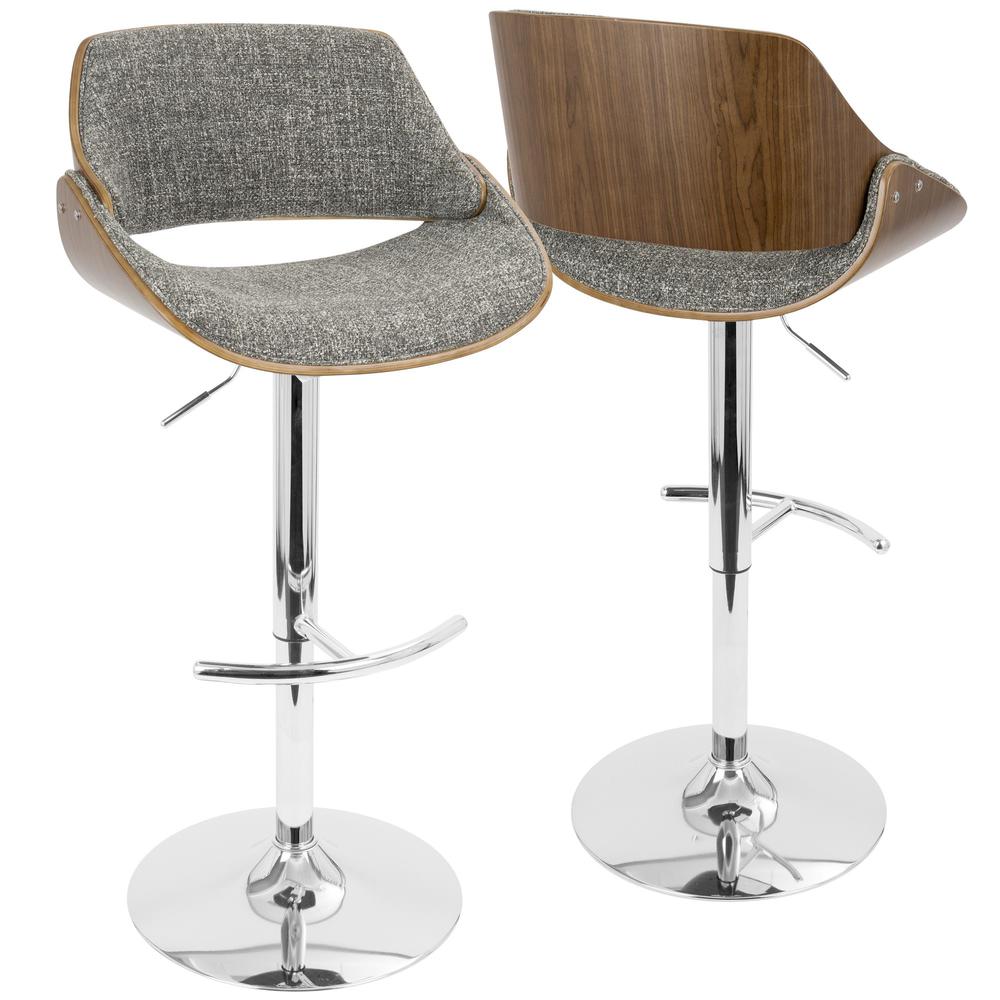 Fabrizzi Mid-Century Modern Adjustable Barstool with Swivel in Walnut and Grey. Picture 1