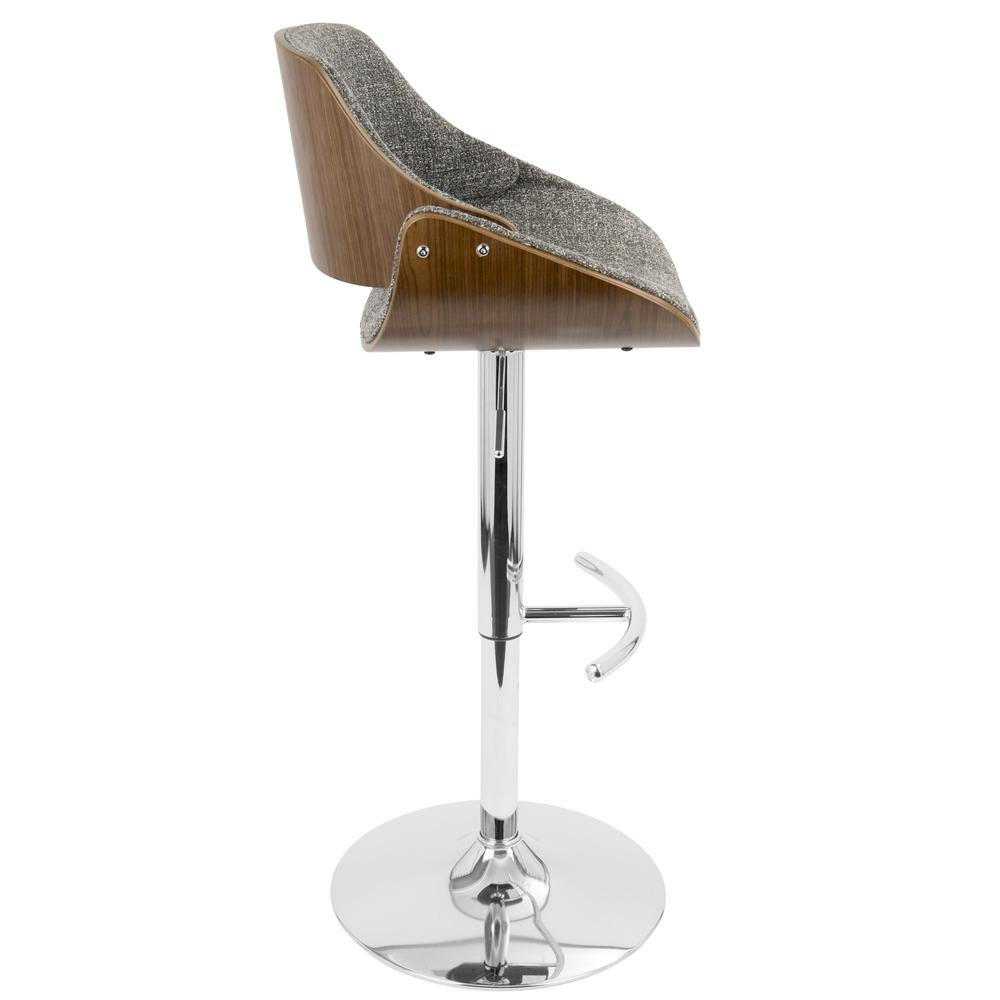 Fabrizzi Mid-Century Modern Adjustable Barstool with Swivel in Walnut and Grey. Picture 3