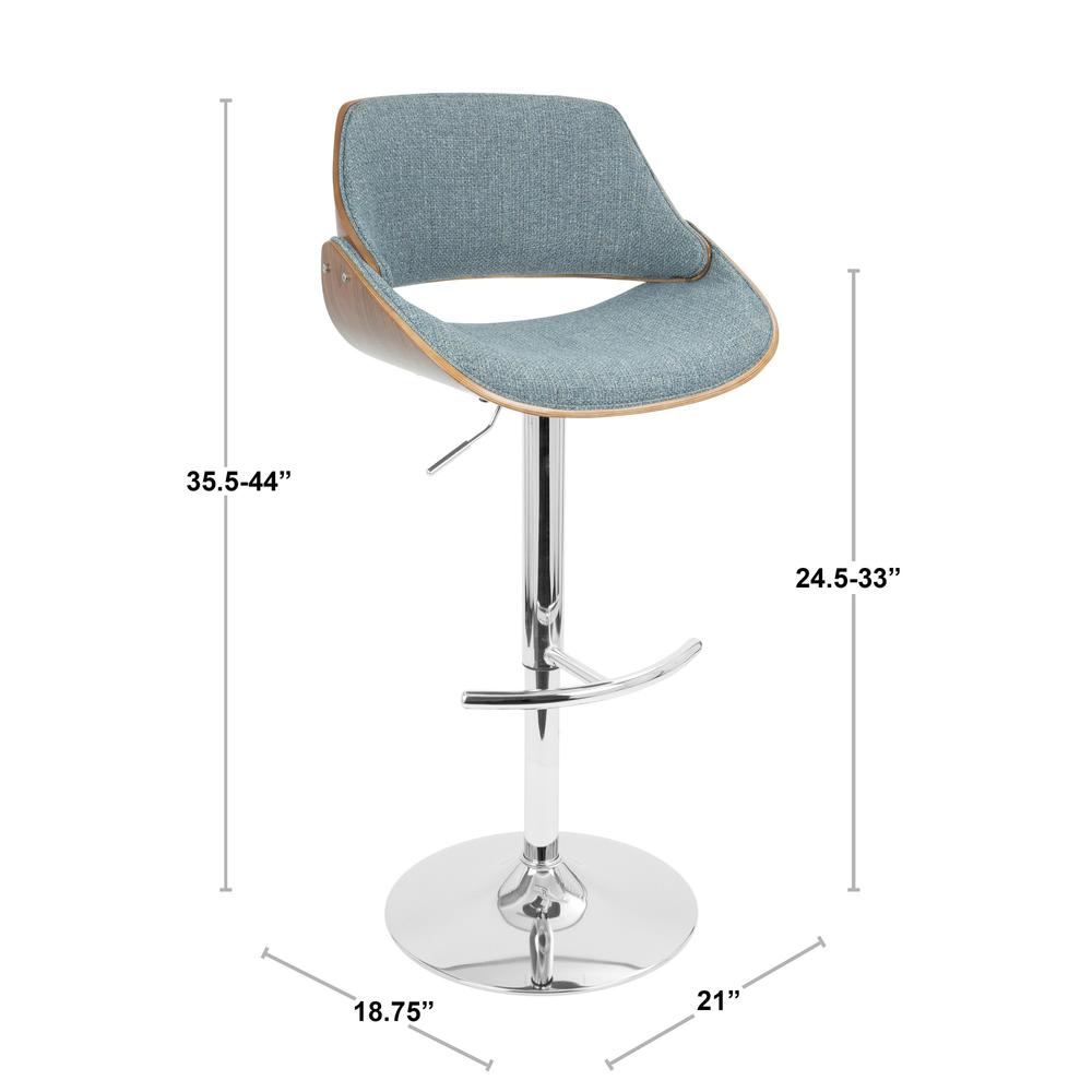 Fabrizzi Mid-Century Modern Adjustable Barstool with Swivel in Walnut and Blue. Picture 8