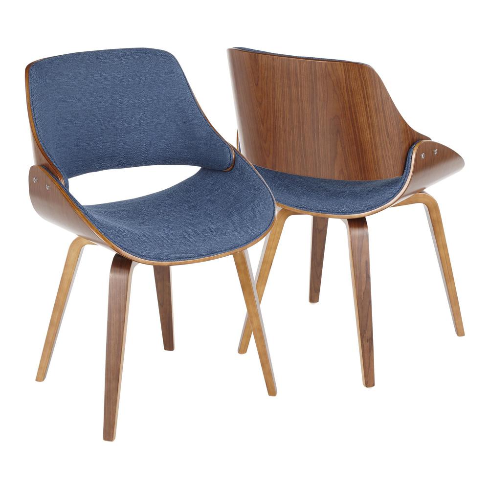Fabrizzi Mid-Century Modern Dining/Accent Chair in Walnut and Denim Blue. Picture 1