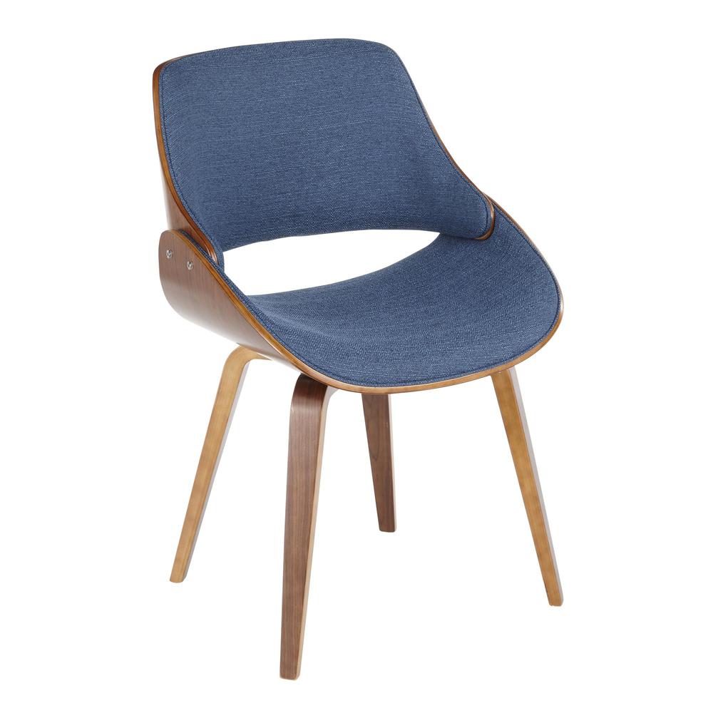 Fabrizzi Mid-Century Modern Dining/Accent Chair in Walnut and Denim Blue. Picture 2