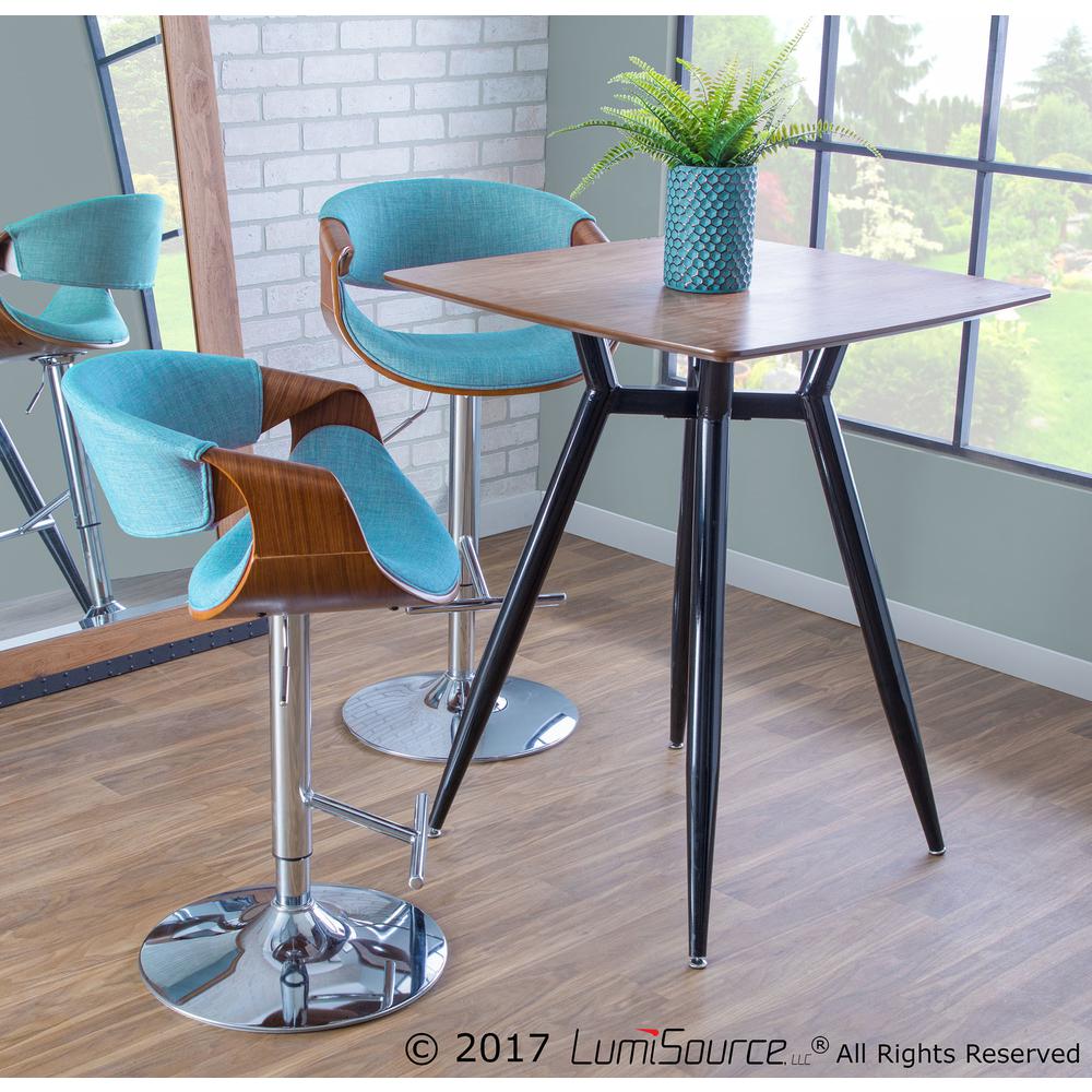 Curvo Mid-Century Modern Adjustable Barstool with Swivel in Walnut and Teal. Picture 9