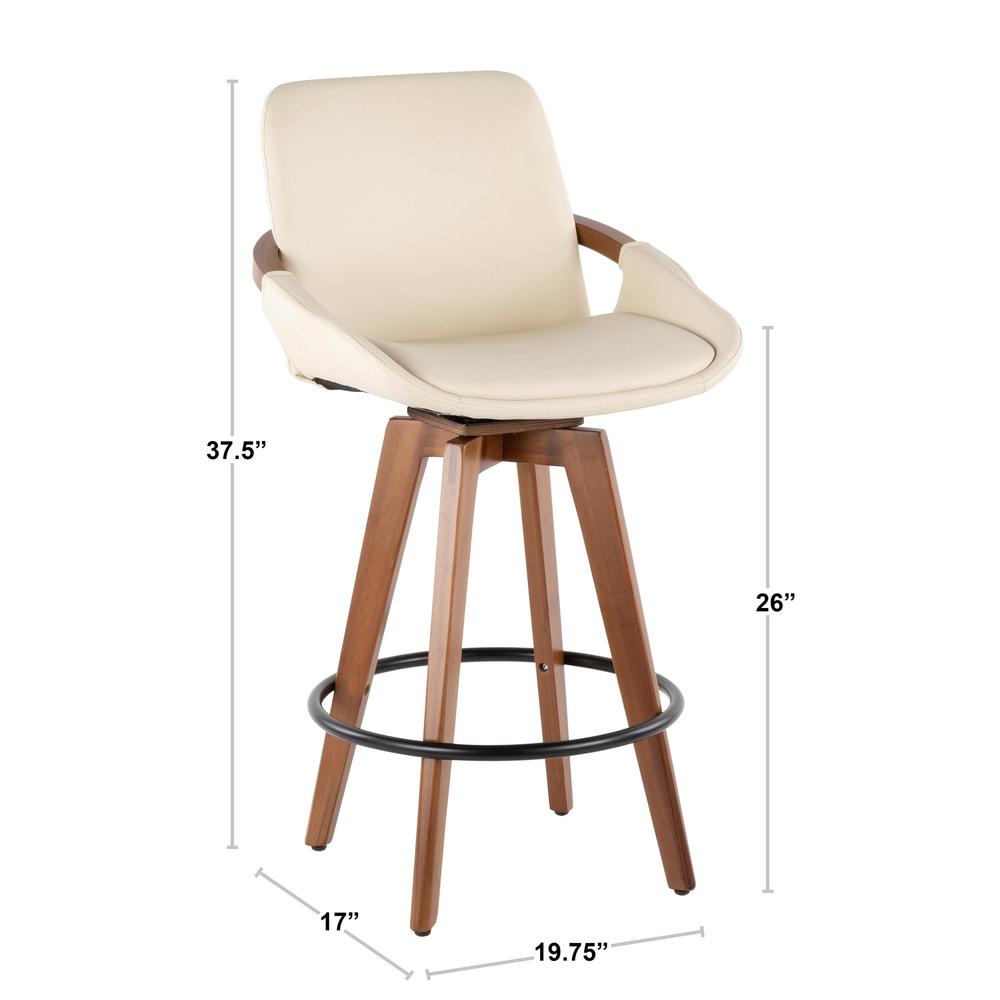 Cosmo Mid-Century Counter Stool in Walnut and Cream Faux Leather. Picture 10