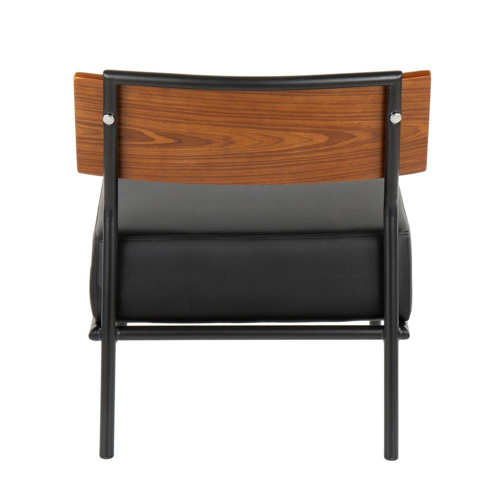 Fiji Contemporary Accent Chair in Black Faux Leather with Walnut Wood Accent. Picture 4
