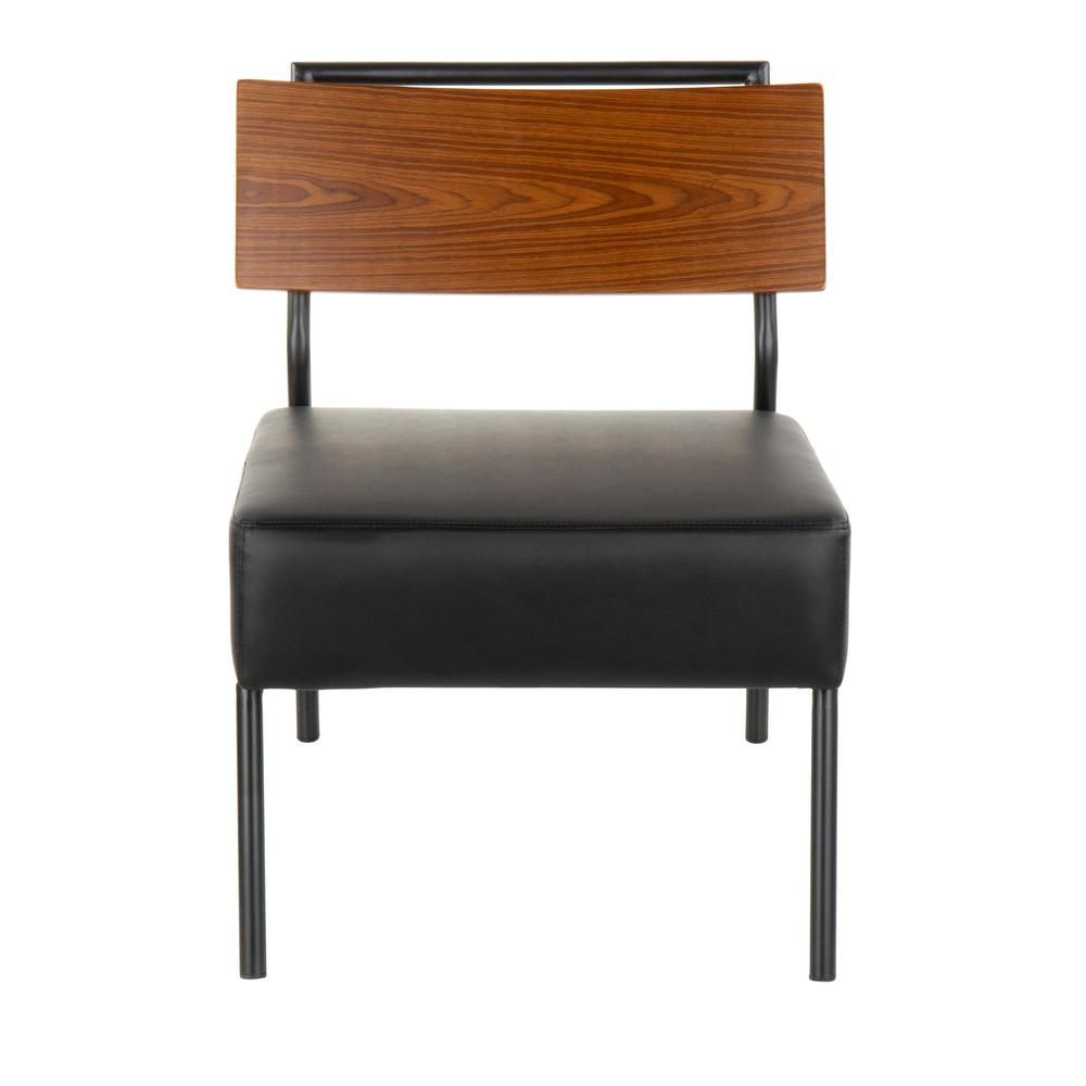 Fiji Contemporary Accent Chair in Black Faux Leather with Walnut Wood Accent. Picture 5