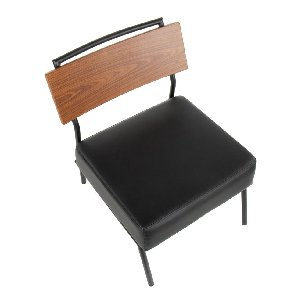 Fiji Contemporary Accent Chair in Black Faux Leather with Walnut Wood Accent. Picture 6