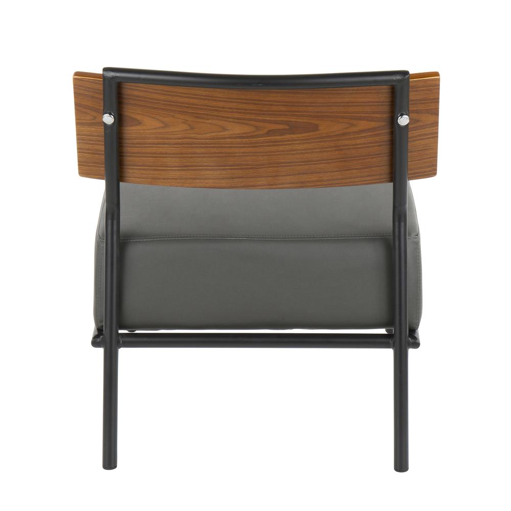 Fiji Contemporary Accent Chair in Grey Faux Leather with Walnut Wood Accent. Picture 4