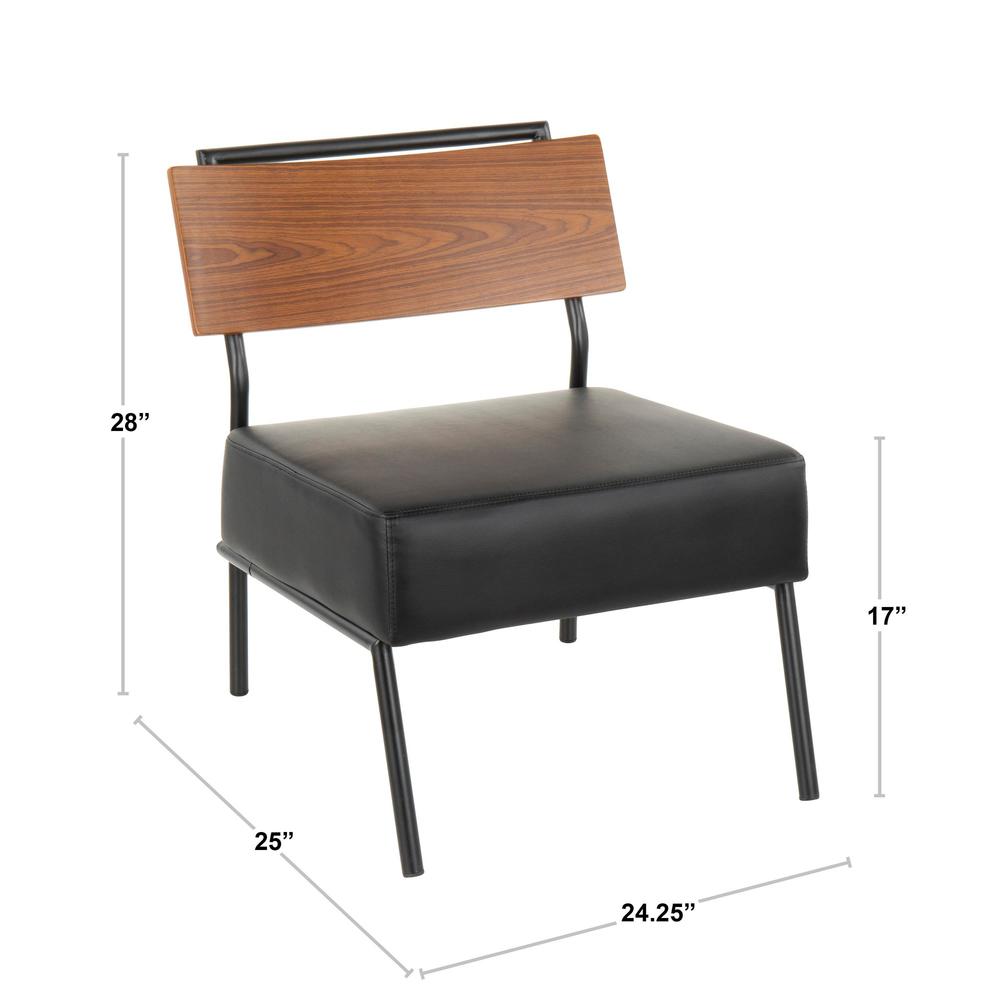 Fiji Contemporary Accent Chair in Black Faux Leather with Walnut Wood Accent. Picture 7