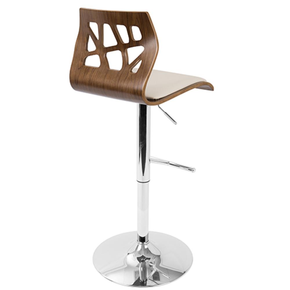 Folia Mid-Century Modern Adjustable Barstool with Swivel in Walnut And Cream Faux Leather. Picture 4