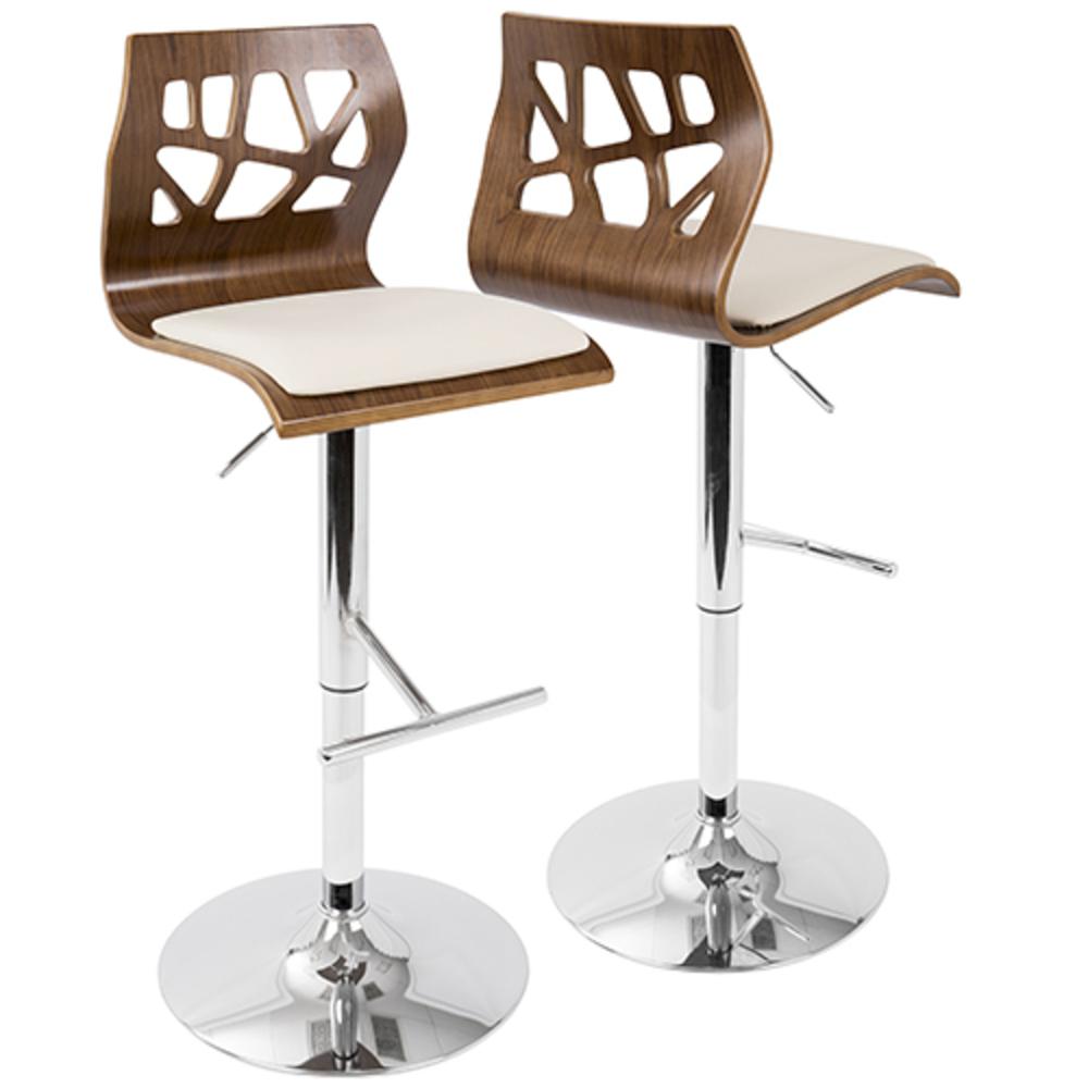 Folia Mid-Century Modern Adjustable Barstool with Swivel in Walnut And Cream Faux Leather. Picture 1