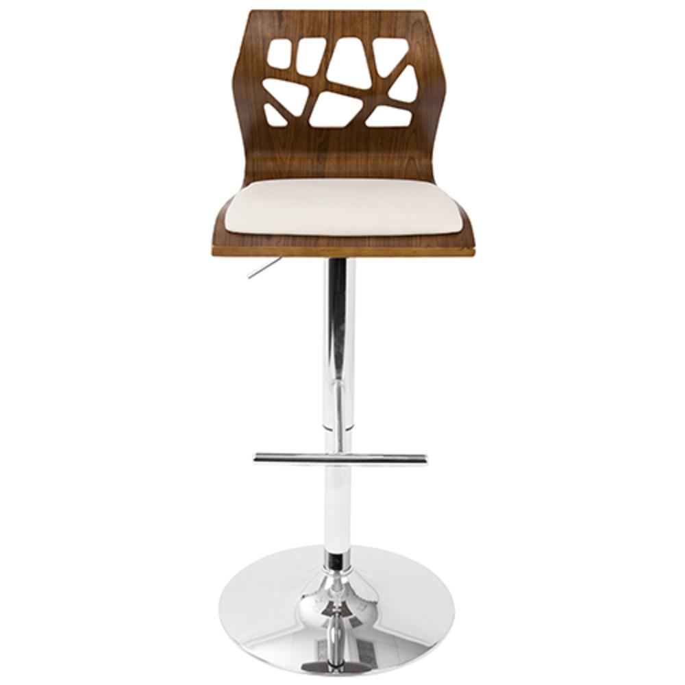 Folia Mid-Century Modern Adjustable Barstool with Swivel in Walnut And Cream Faux Leather. Picture 6