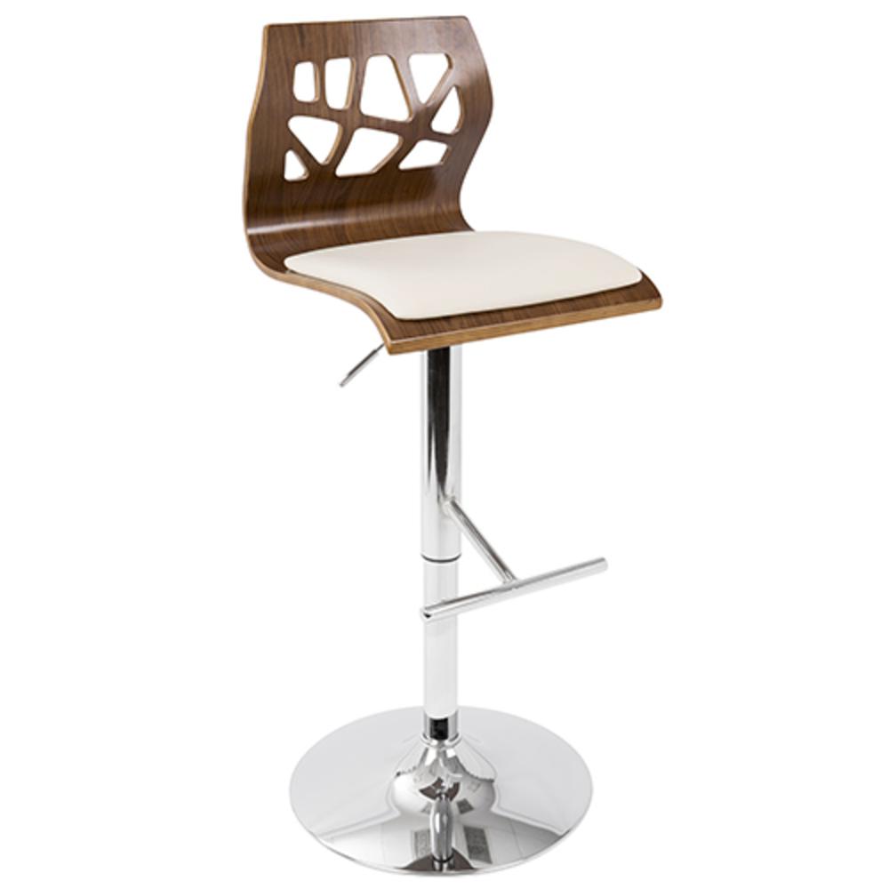 Folia Mid-Century Modern Adjustable Barstool with Swivel in Walnut And Cream Faux Leather. Picture 2
