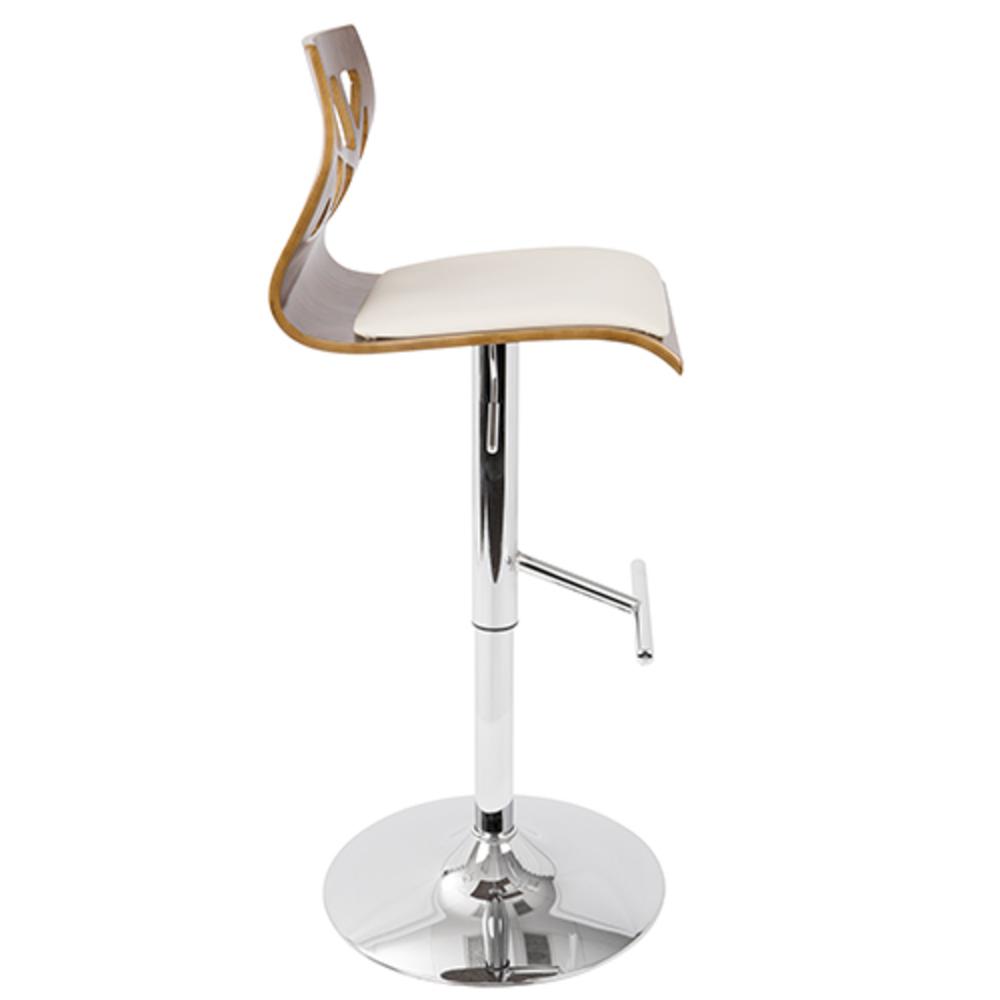 Folia Mid-Century Modern Adjustable Barstool with Swivel in Walnut And Cream Faux Leather. Picture 3