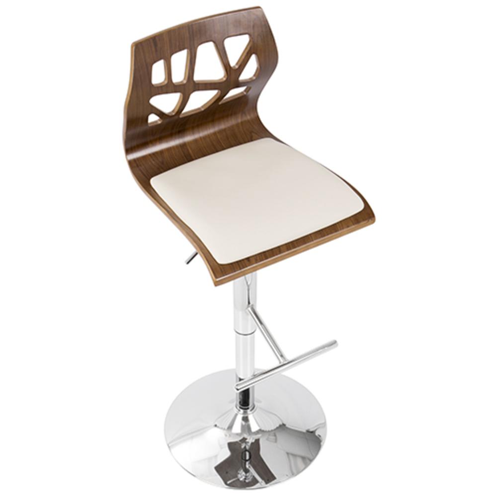 Folia Mid-Century Modern Adjustable Barstool with Swivel in Walnut And Cream Faux Leather. Picture 7
