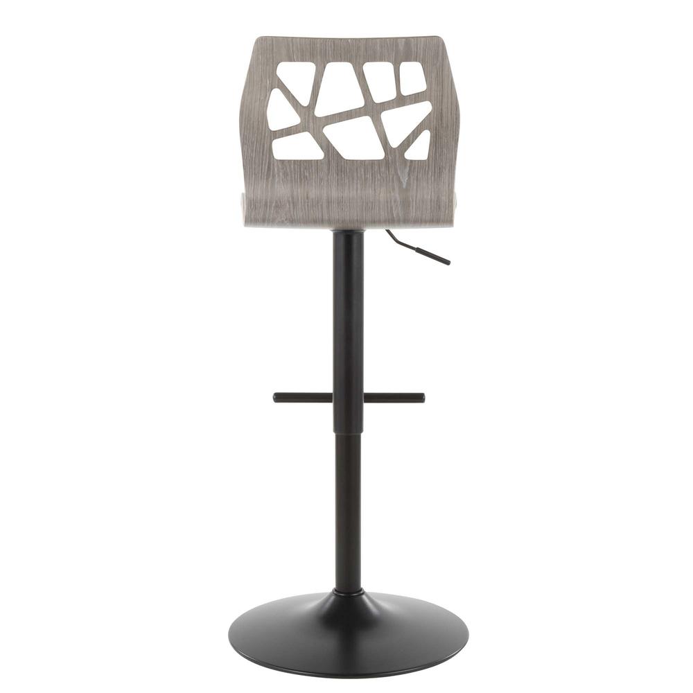 Folia Mid-Century Modern Adjustable Barstool in Light Grey Wood and Light Grey Fabric. Picture 4