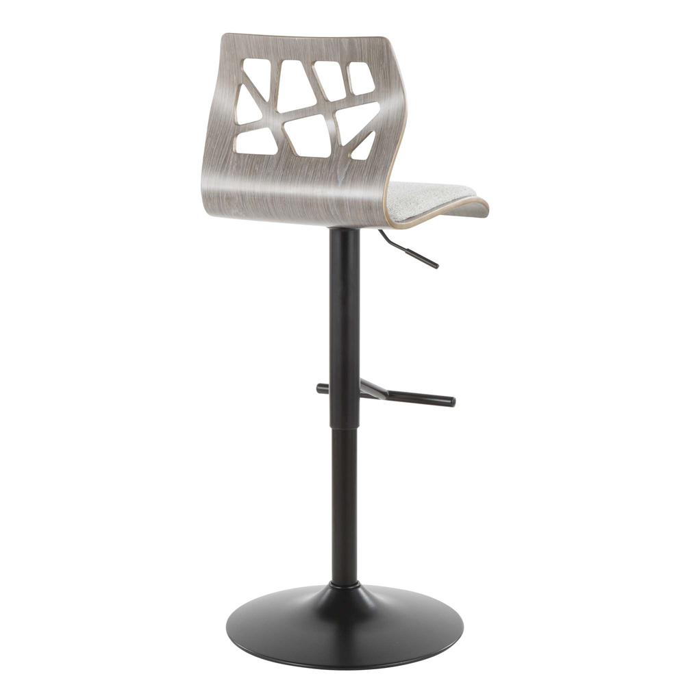 Folia Mid-Century Modern Adjustable Barstool in Light Grey Wood and Light Grey Fabric. Picture 3