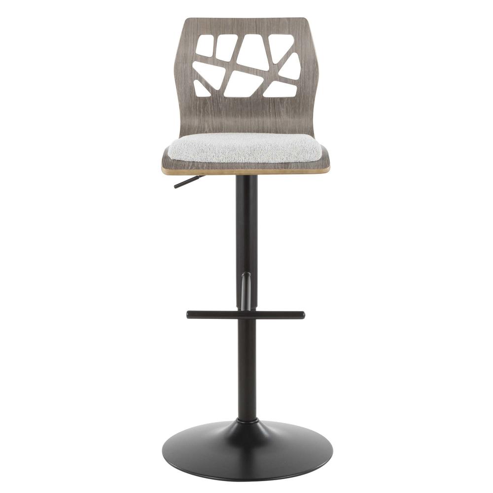 Folia Mid-Century Modern Adjustable Barstool in Light Grey Wood and Light Grey Fabric. Picture 5