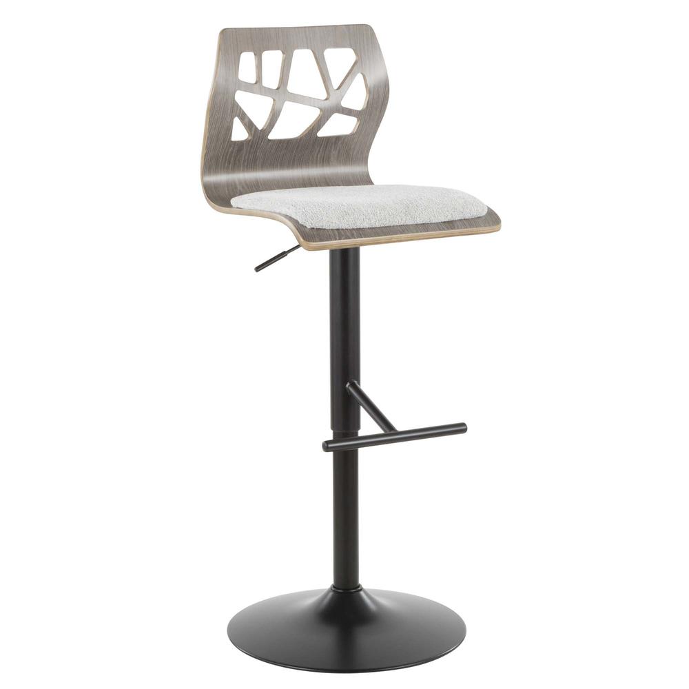 Folia Mid-Century Modern Adjustable Barstool in Light Grey Wood and Light Grey Fabric. Picture 1