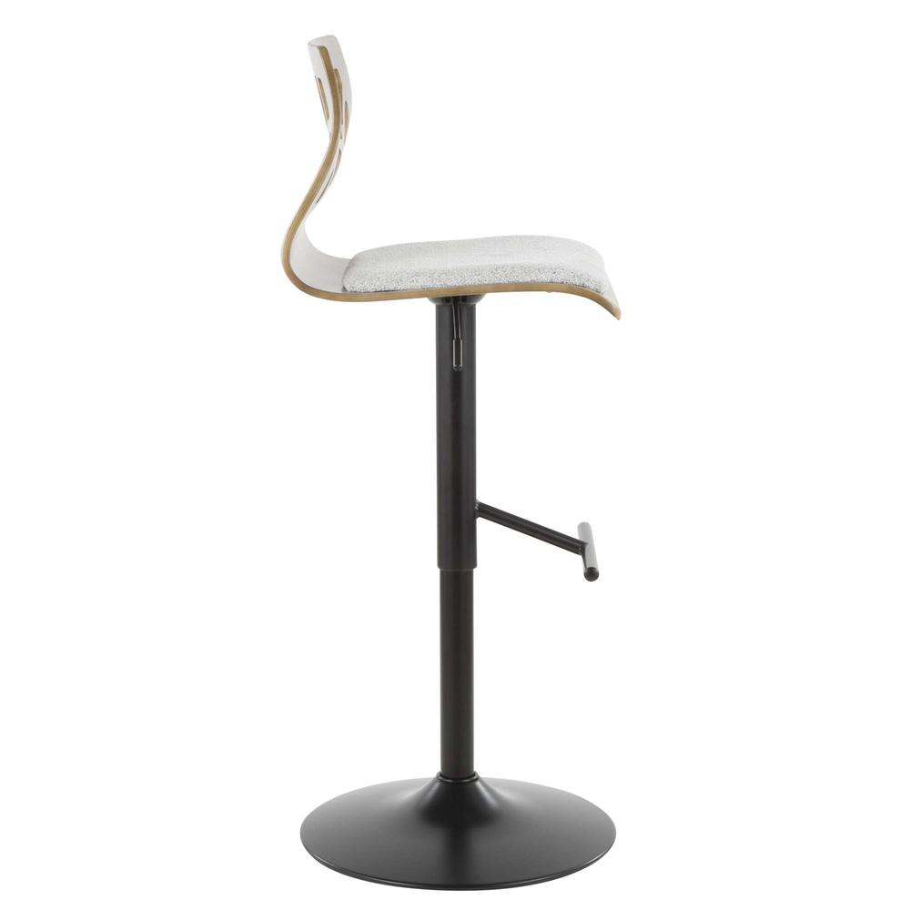 Folia Mid-Century Modern Adjustable Barstool in Light Grey Wood and Light Grey Fabric. Picture 2