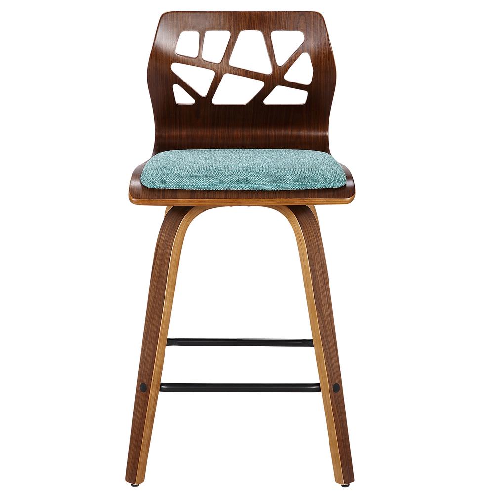 Folia Mid-Century Modern Counter Stool in Walnut Wood and Teal Fabric - Set of 2. Picture 6