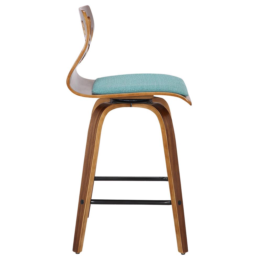 Folia Mid-Century Modern Counter Stool in Walnut Wood and Teal Fabric - Set of 2. Picture 3