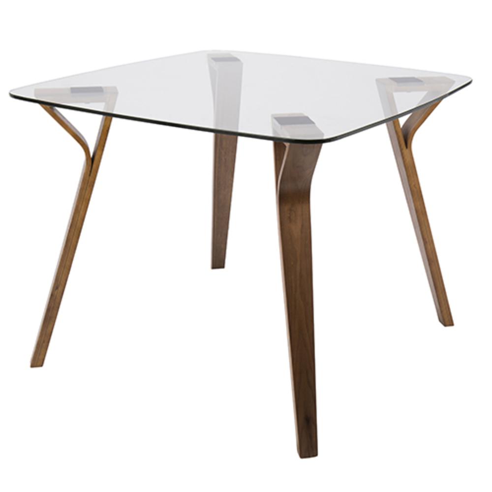 Folia Mid-Century Modern Dinette Table in Walnut and Glass. Picture 1