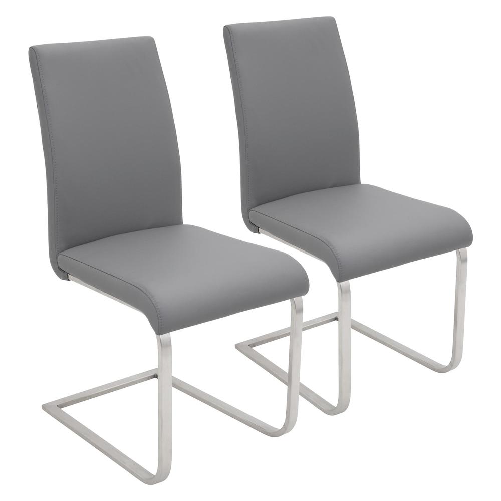 Foster Contemporary Dining Chair in Grey Faux Leather - Set of 2. Picture 1