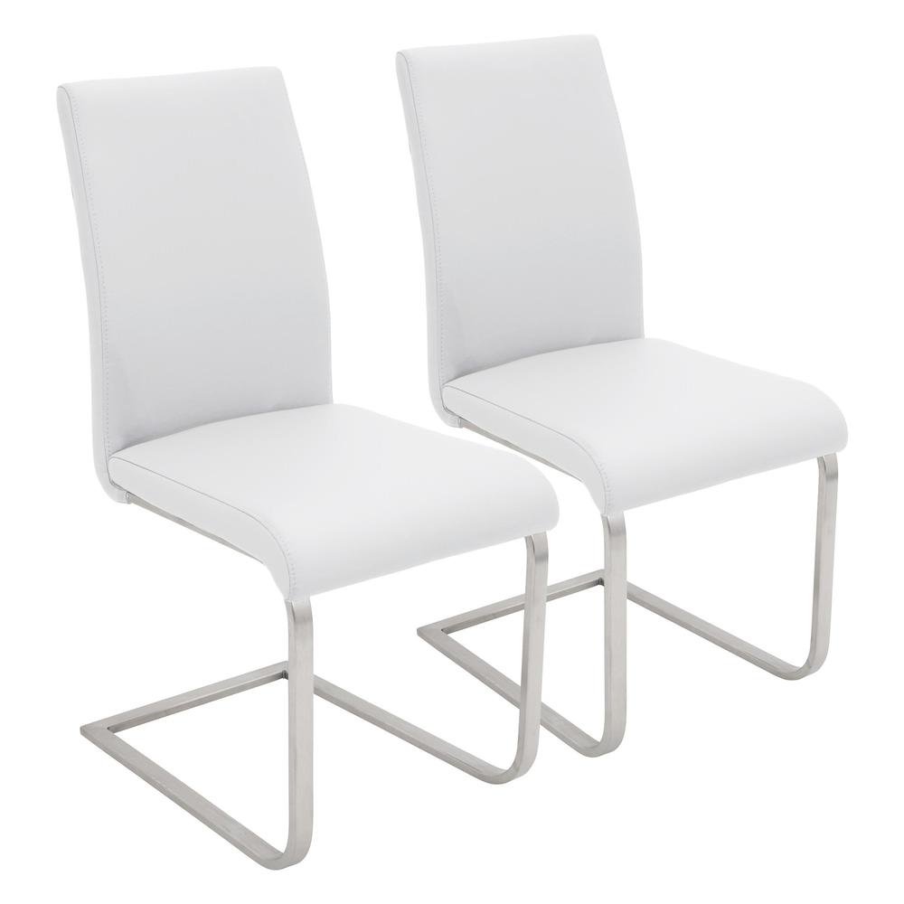 Foster Contemporary Dining Chair in White Faux Leather - Set of 2. Picture 1