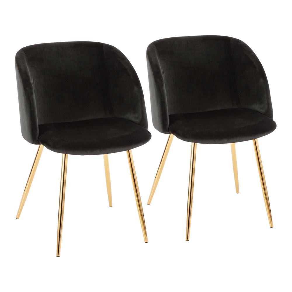Fran Contemporary Chair in Gold Metal and Black Velvet - Set of 2. Picture 1