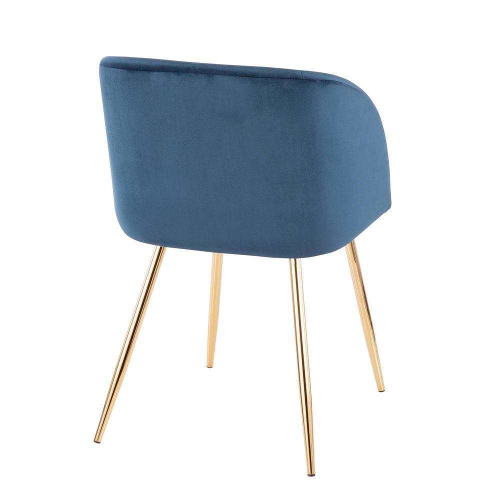 Fran Contemporary Chair in Gold Metal and Blue Velvet - Set of 2. Picture 4