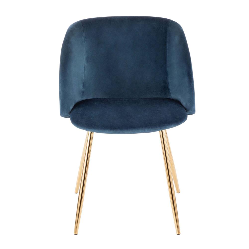 Fran Contemporary Chair in Gold Metal and Blue Velvet - Set of 2. Picture 6