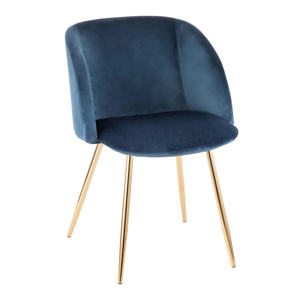 Fran Contemporary Chair in Gold Metal and Blue Velvet - Set of 2. Picture 2