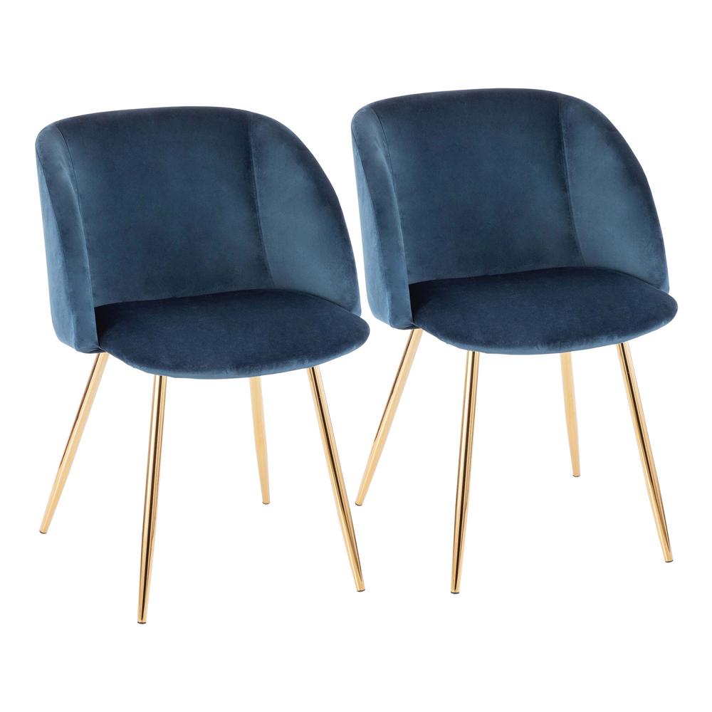 Fran Contemporary Chair in Gold Metal and Blue Velvet - Set of 2. Picture 1