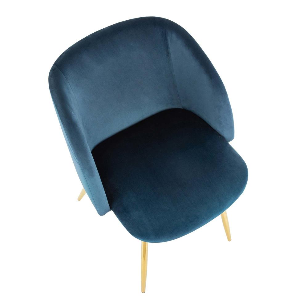 Fran Contemporary Chair in Gold Metal and Blue Velvet - Set of 2. Picture 7